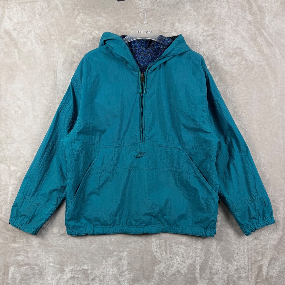Vintage Nike Reversible Windbreaker Anorak Jacket Green Purple Abstract Mens M